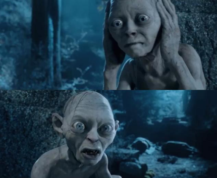 picture of gollum in quandry with himself